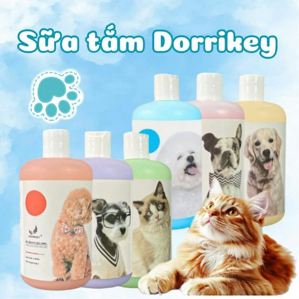 Sữa tắm Dorrikey 510ml, sữa tắm chó mèo dorikey diệt ve rận nấm ngứa viêm da dưỡng mượt lông 510ml