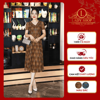 Váy đầm trung niên chất ren lưới cao cấp cho mẹ đi chơi Tết, đi dạo phố Ladyshop T385