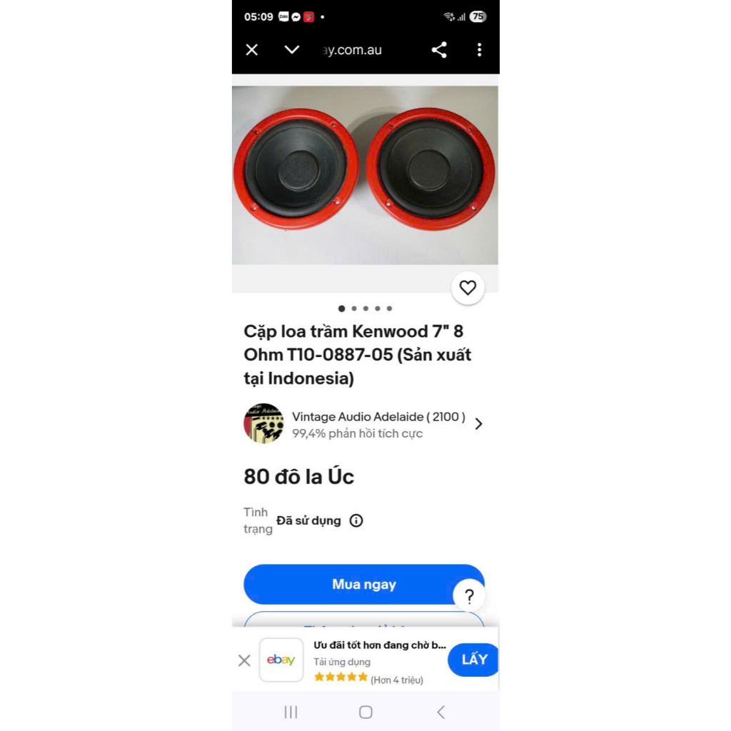 Cặp loa sub trầm (woofer) KENWOOD 7" – 8 Ohm – Hàng xịn Indo hoạt động tốt