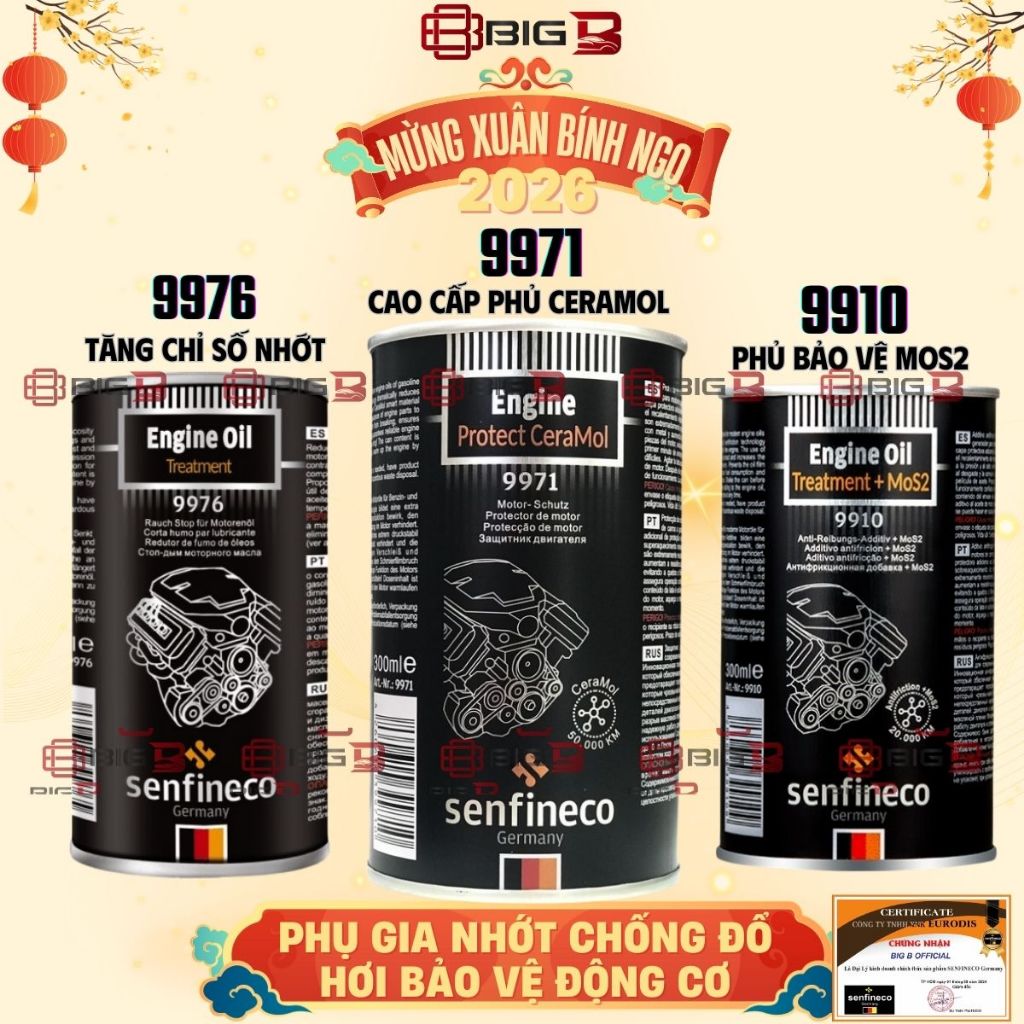 Phụ Gia Nhớt Ô Tô SENFINECO 9976/9971/9910 Bảo Vệ Động Cơ Phủ Gốm Ceramol Thêm MoS2 Đức 300ml -CHÍNH HÃNG-  BIG B