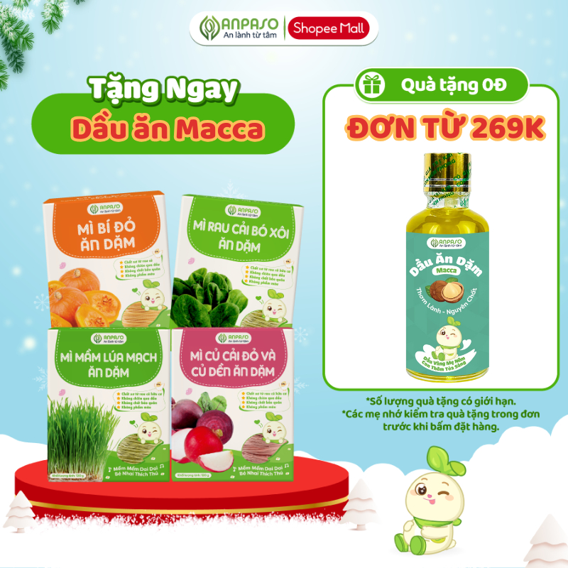  Mì Ăn Dặm cho bé Anpaso -  Đồ Ăn Dặm Cho Bé Vị Rau Củ - Mỳ Cải Bó Xôi Hữu Cơ Organic gói 120g 