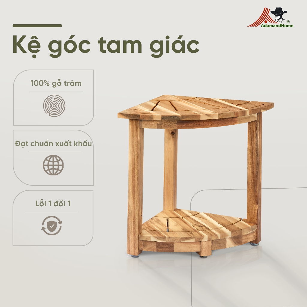Kệ Góc Tường Gỗ Tràm 2 Tầng Tam Giác – Kệ Trà Sofa, Đầu Giường, Kệ Góc Nhà Tắm Tiết Kiệm Diện Tích