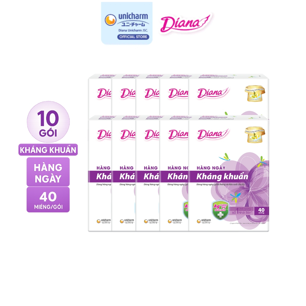 [KOL] Bộ 10 Băng vệ sinh Diana Sensi hàng ngày kháng khuẩn 40 miếng/gói