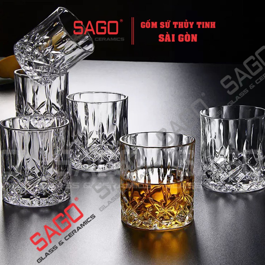 [ Hộp 06 ] Ly Thủy Tinh Whisky Rock Glass 280ml, 310ml | Tùy Chọn họa Tiết và Dung Tích