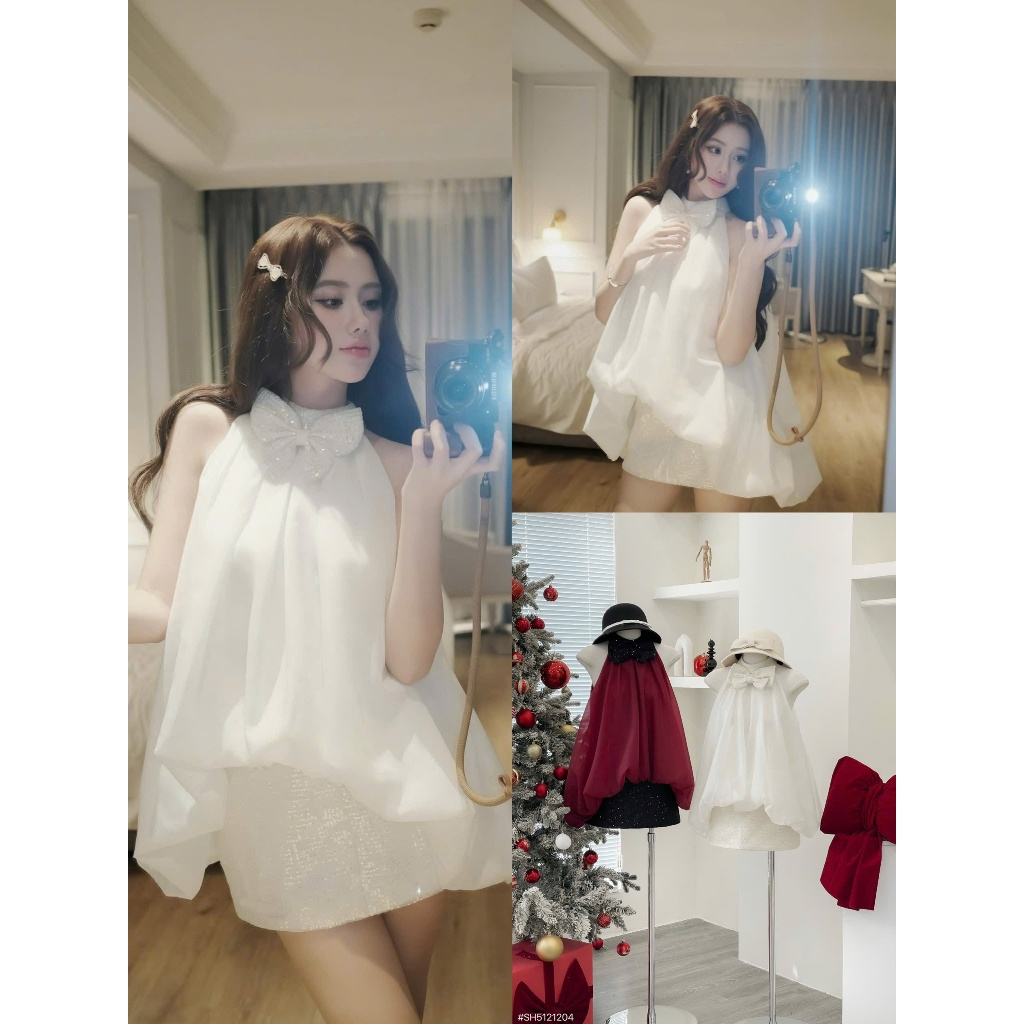 SET ÁO TƠ CỔ YẾM ĐÍNH NƠ + CV KIM SA