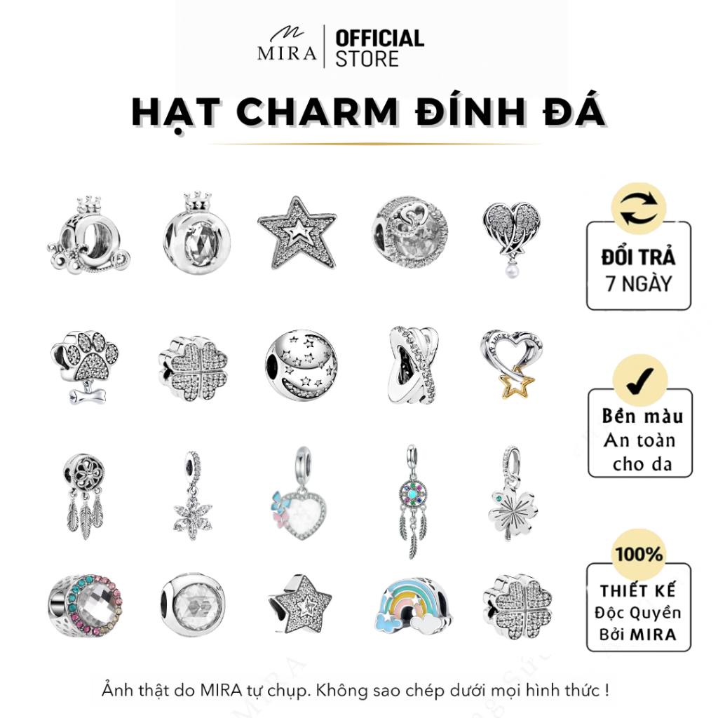 Hạt charm PANDO01 Đính Đá Chất Liệu Xi Bạc Thời Trang Cho Nữ MIRA STORE VN