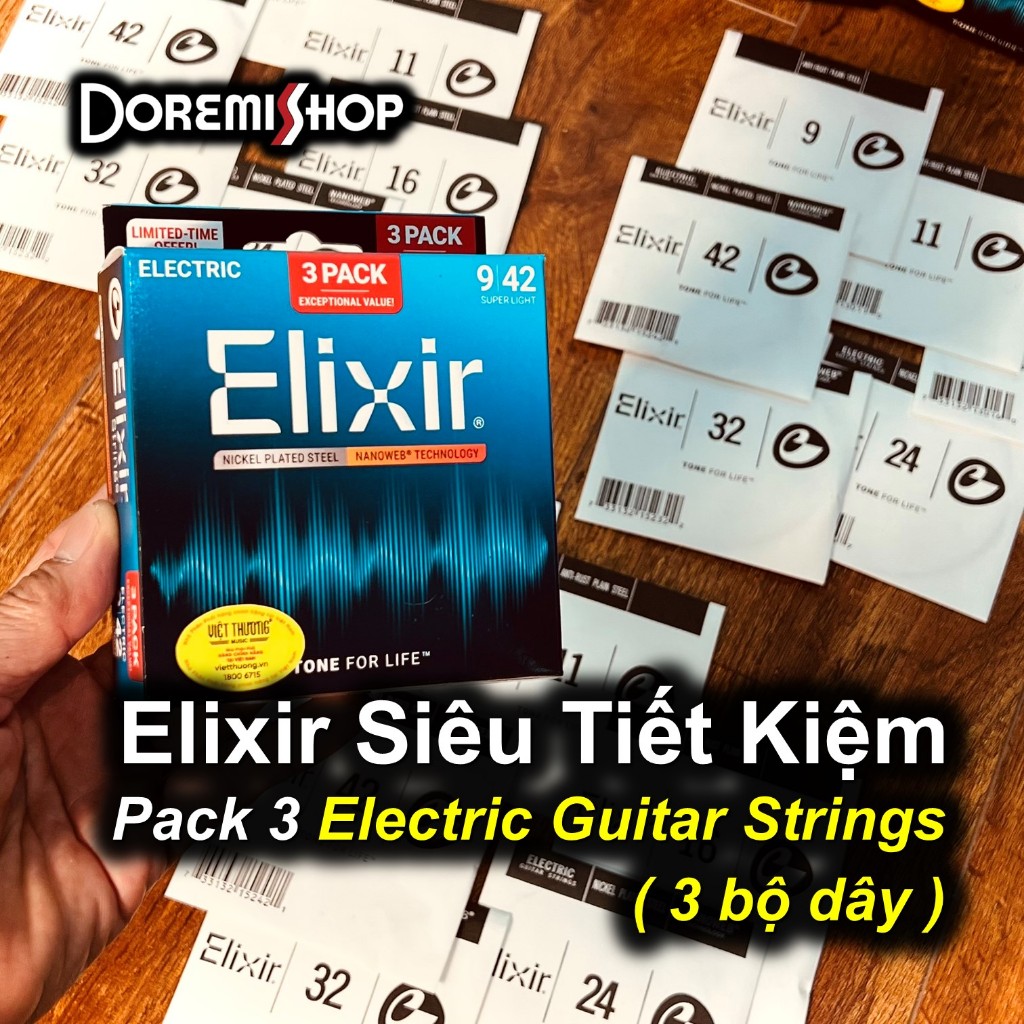 Gói 03 bộ dây đàn guitar điện Elixir chính hãng - made in USA