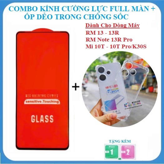 Combo kính cường lực Dành Cho Redmi 13 13R Note 13R Pro Mi 10T Pro K30S full màn hình + Ốp dẻo chống