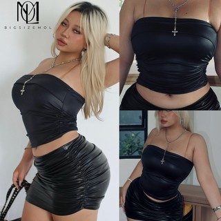   BIGSIZE TRÊN 55KG   AMS32 Áo ngang cúp ngực croptop thun giả da cá tính quyến rũ chubby bigsize nữ 