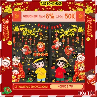  Decal tết 2026 tĩnh điện dán cửa kính nhà văn phòng,siêu thị. Không để lại keo,dễ dàng bóc dán 