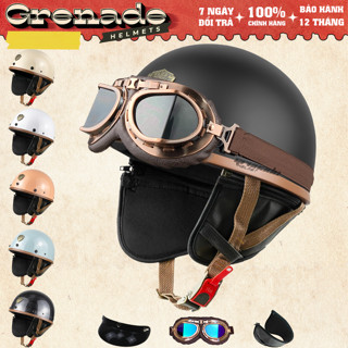 [Tặng lưỡi trai] Mũ Bảo Hiểm 1/2 VARO PUG Harley Viền đồng cao cấp, kèm kính phi công, UV 7 màu