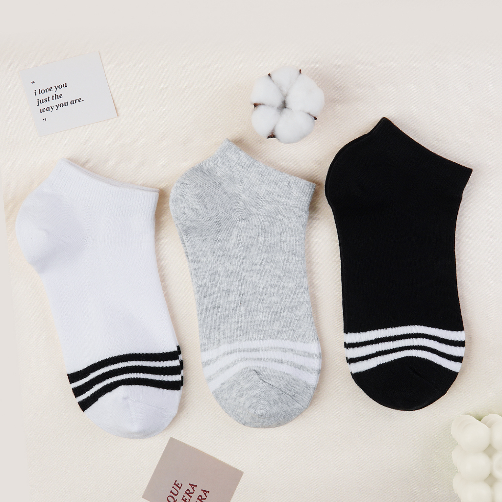 [Set 3 Đôi] Tất Vớ Cotton Nữ UPPER YOU Cổ Ngắn 3 Sọc Êm Ái Dày Dặn Thoáng Khí - BSF2006