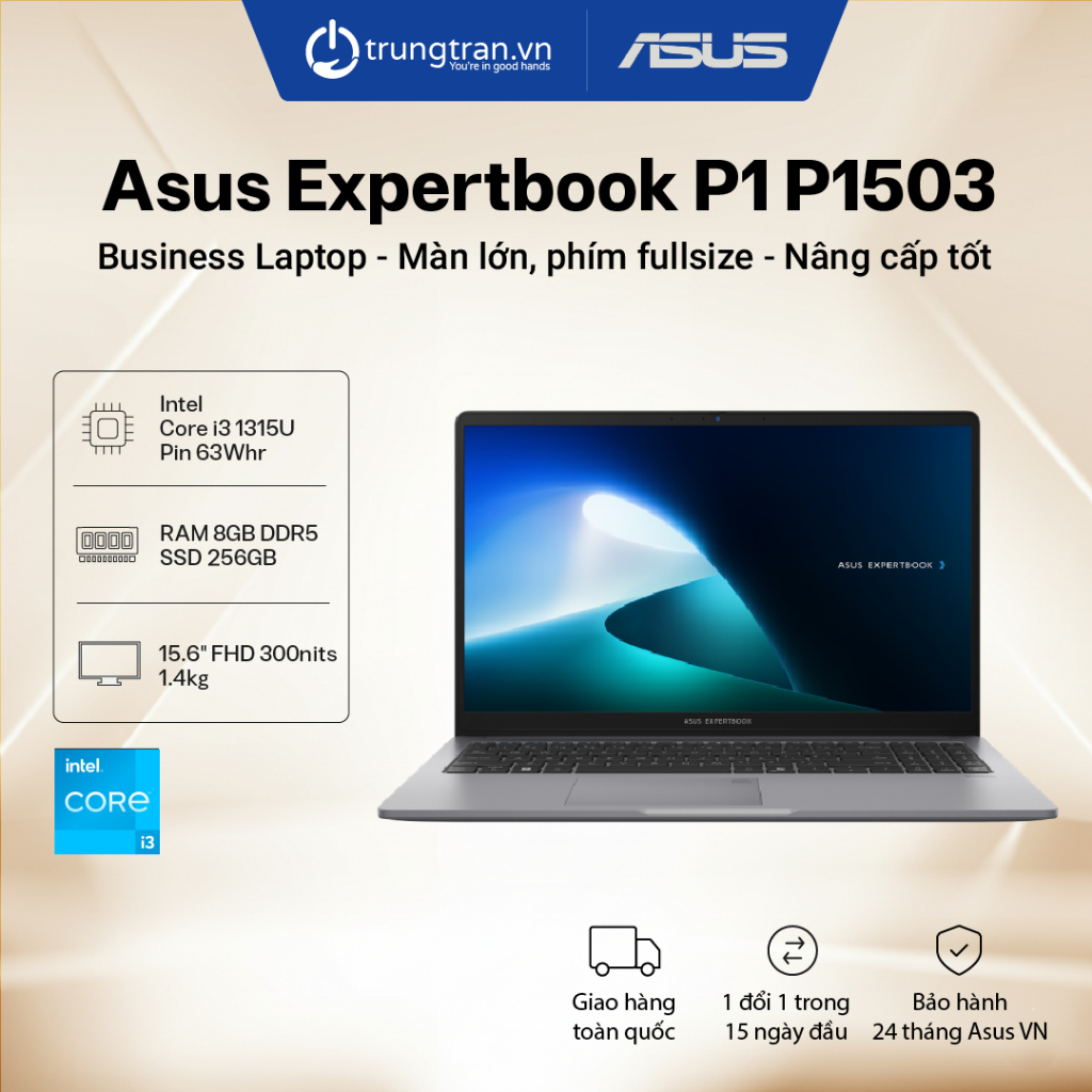 Laptop Asus Expertbook P1 P1503CVA-i308256-63W | Core i3 1315U | RAM 8GB | SSD256GB | 15.6" FHD IPS