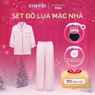  Đồ bộ Pijama nữ lụa satin mặc nhà tay dài quần dài sang trọng chuẩn an toàn OEKO-TEX | CORÈLE HP180B 
