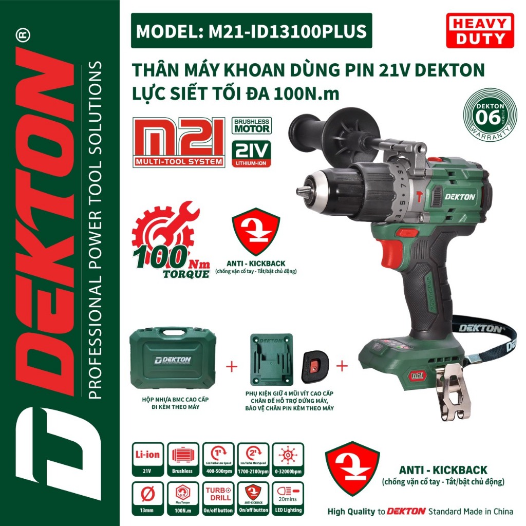 Máy khoan pin 21V Dekton M21-ID13100Plus