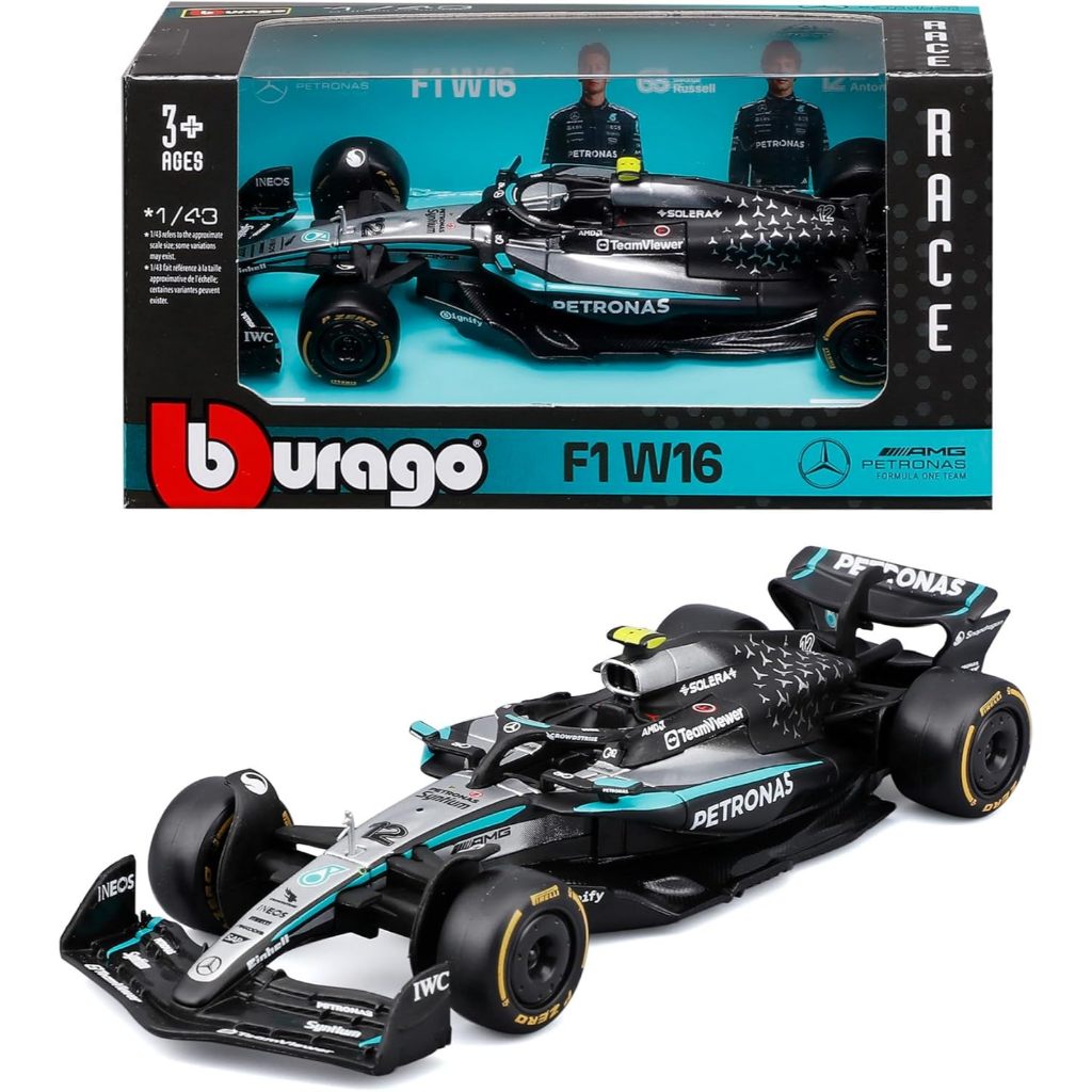Mô hình xe đua F1 Formula Mercedes Benz Petronas F1 W16 tỉ lệ 1:43 Bburago 18-38237