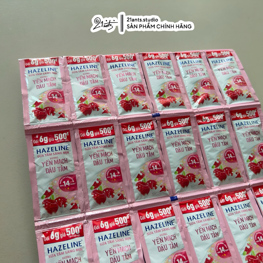 SỮA TẮM HAZELINE YẾN MẠCH DÂU TẰM DÂY 12 GÓI x 6G || SỮA TẮM DÂY HAZELINE || HAZELINE DÂY CHÍNH HÃNG