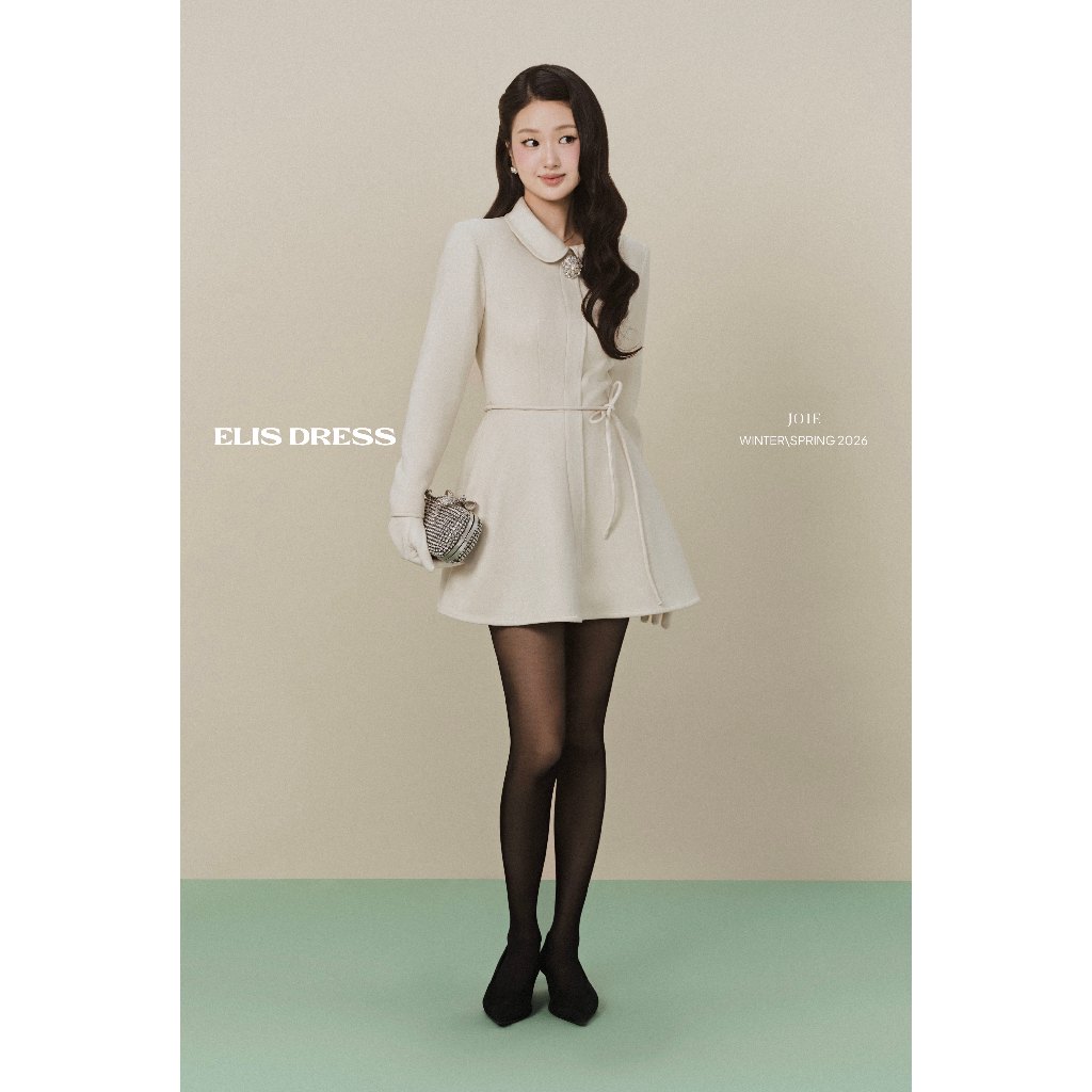 JOIE DES ROSES - Váy liền cổ sen dáng chữ A xòe nhẹ phối đa da tròn ELIS DRESS