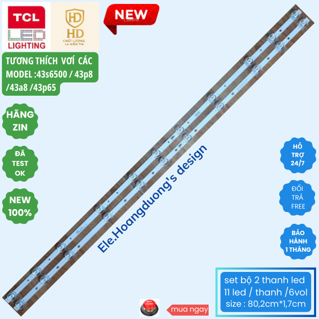 Thanh led tivi tcl 43s6500 43p8 43a8 43p65(set 1 bộ 2 thanh 11led 6v)-ele.hoangduong