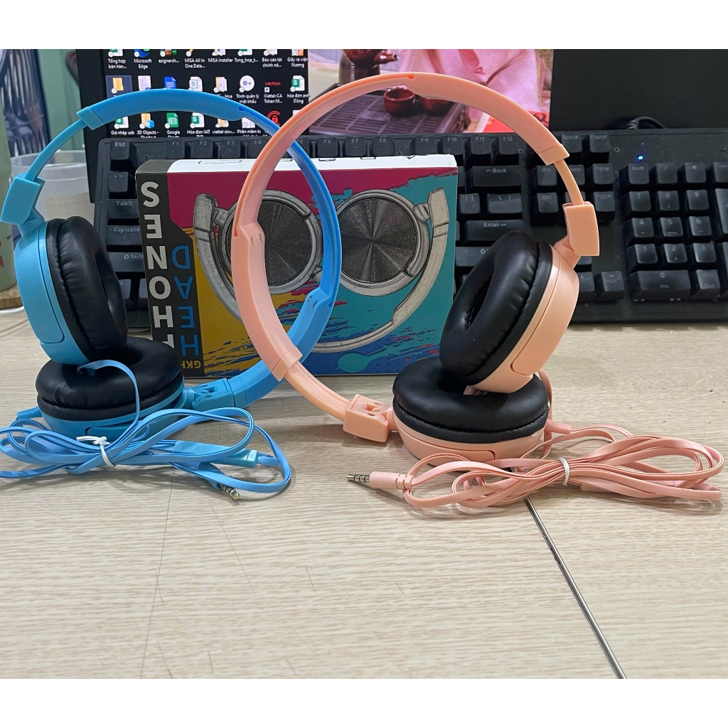 Tai nghe chụp tai GKH 020 siêu dễ thương, màu hồng, xanh ( ốp tai nghe màu đen )