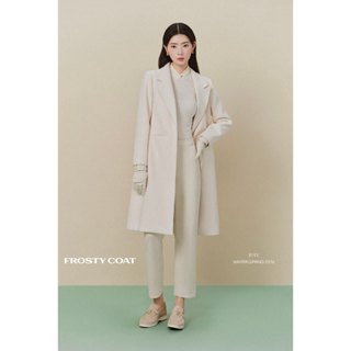  JOIE DES ROSES - Áo khoác trench coat dáng dài cổ ve rộng notch lapel bản lớn phối đai nơ FROSTY COAT 