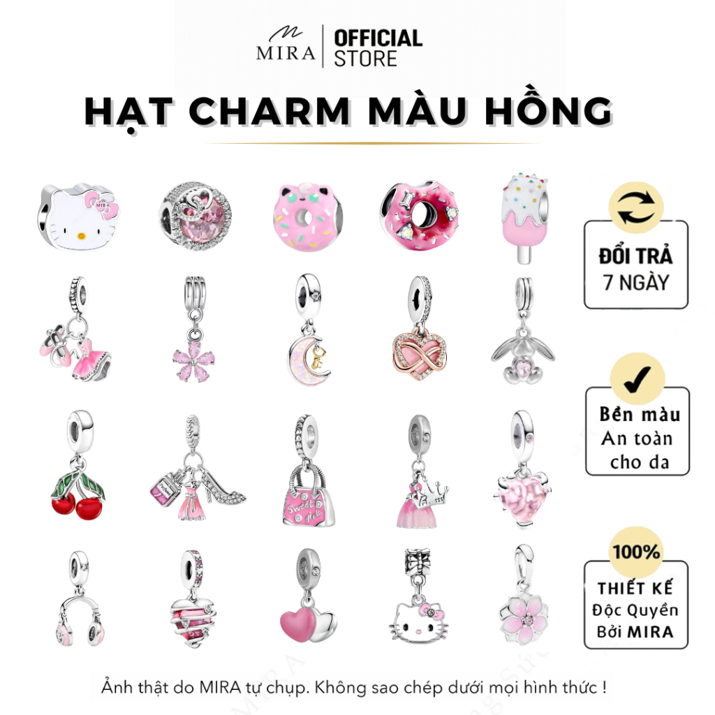 Hạt Charm PANDO03 Hình Trái Tim Màu Hồng Dễ Thương Thời Trang Cho Nữ MIRA STORE VN