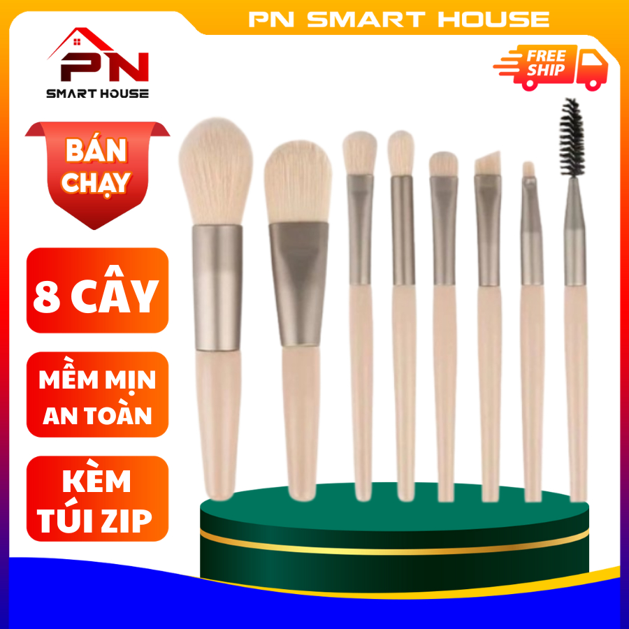 Bộ Cọ Trang Điểm Cá Nhân 8 Cọ Tặng Kèm Túi Zip Vintage