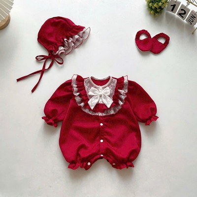 Set Body Liền Thân Cổ Bèo Màu Đỏ Cho Bé Gái Sơ Sinh 1 2 Tuổi MINTSCLOSET - BS6666