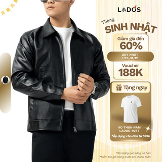  Áo da nam lót lông cừu LADOS-2119 chất da PU nhập khẩu có vân  chống nước phong cách nam tính mạnh mẽ 