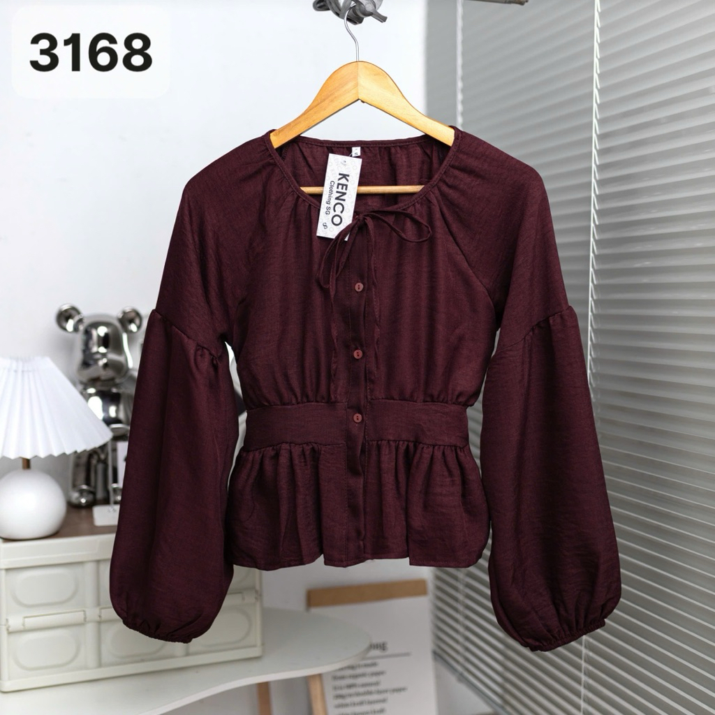 Áo Sơ Mi Cổ Nơ Tay Bồng Thân Bo Eo Chun Lưng Chất Đũi A3168 Kenco clothing.saigon Thời Trang Nữ | BigBuy360 - bigbuy360.vn