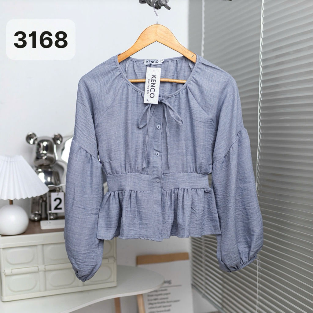 Áo Sơ Mi Cổ Nơ Tay Bồng Thân Bo Eo Chun Lưng Chất Đũi A3168 Kenco clothing.saigon Thời Trang Nữ | BigBuy360 - bigbuy360.vn