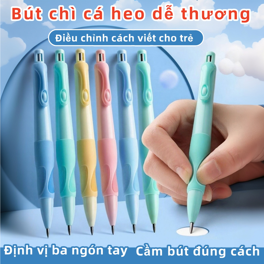 [Bán Chạy] Bút chì bấm 2B cá heo Ngòi 2.0mm - Giúp bé cầm bút đúng tư thế, viết lâu không mỏi tay.