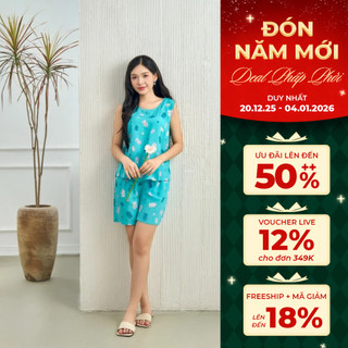  WINNY - Bộ Ngủ Mặc Nhà Nữ Kiểu Sát Nách Quần Đùi Chất Lanh WONNER 2MNLA25077B 