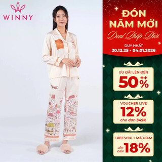  Bộ Mặc Nhà Nữ WINNY Kiểu Pijama Dài Tay Chất Lụa Satin 1MNSA22526D 