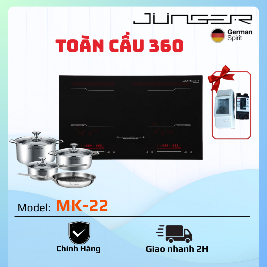 MK - 22/ BẾP TỪ ĐÔI JUNGER/ MADE IN THÁI LAN/ Chất liệu mặt bếp kính Ceramic – Junger Đức cao cấp, c