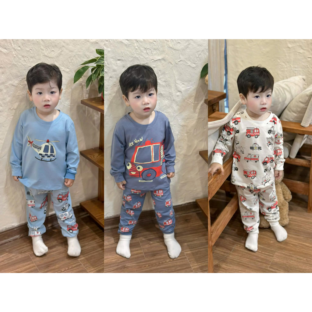 Đồ bộ bé trai , sét bộ cotton oto 3 màu đáng yêu cho bé trai 8-25kg diện thu đông