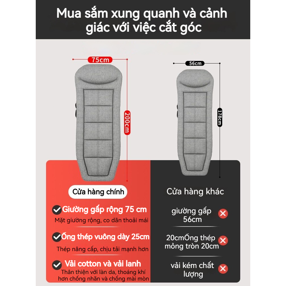 REX Giường gấp gọn Không cần cài đặt trưa Khung thép tĩnh điện chịu lực ghế ngủ văn phòng 200kg | BigBuy360 - bigbuy360.vn