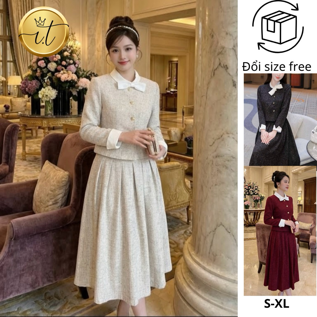 Váy Dạ Mỏng Màu Muối Tiêu Phối Trắng Thanh Lịch Công Sở Hera Thời Trang Thiết Kế Nữ