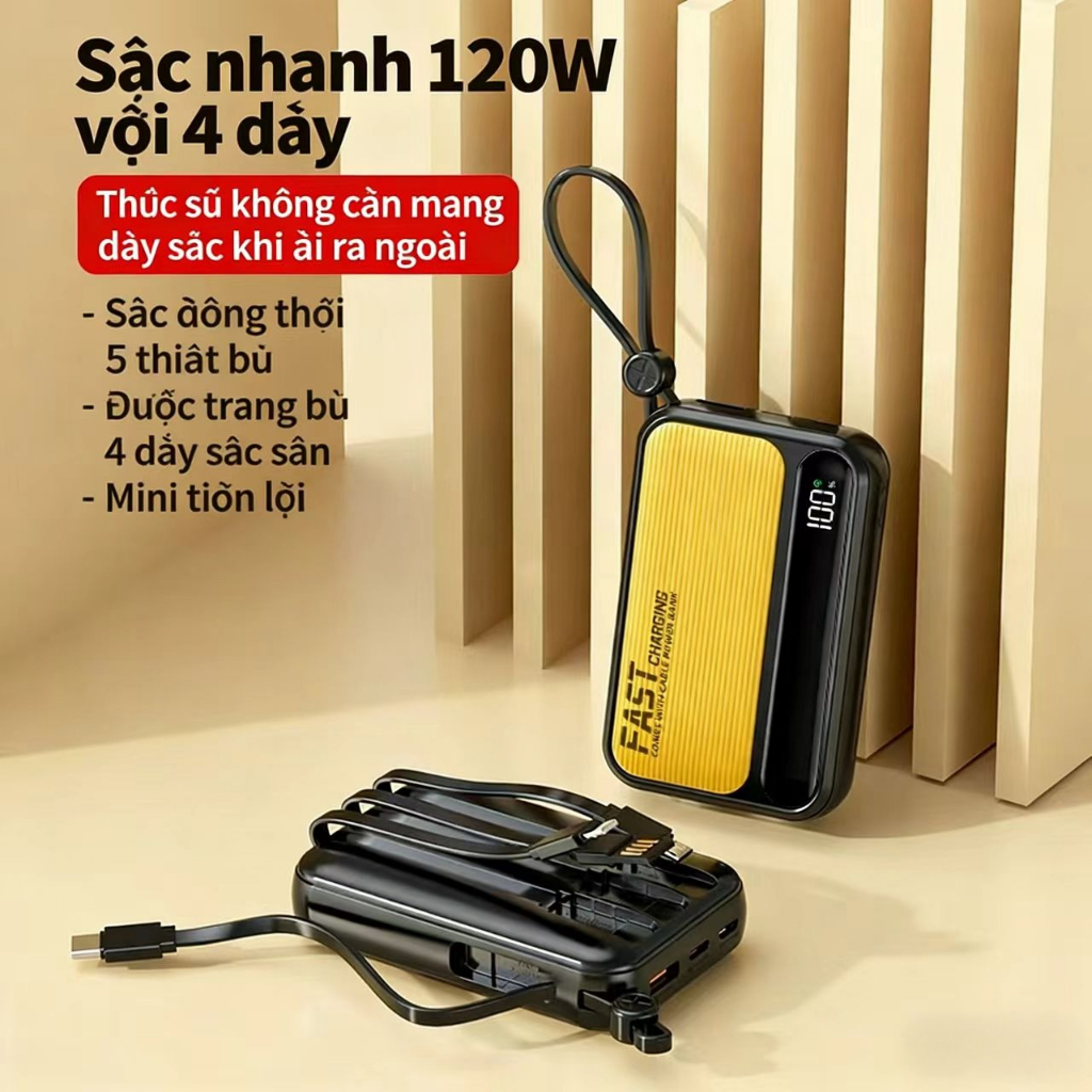 Sạc dự phòng mini DX240 20000mAh với sạc siêu nhanh 120W và bốn cáp.