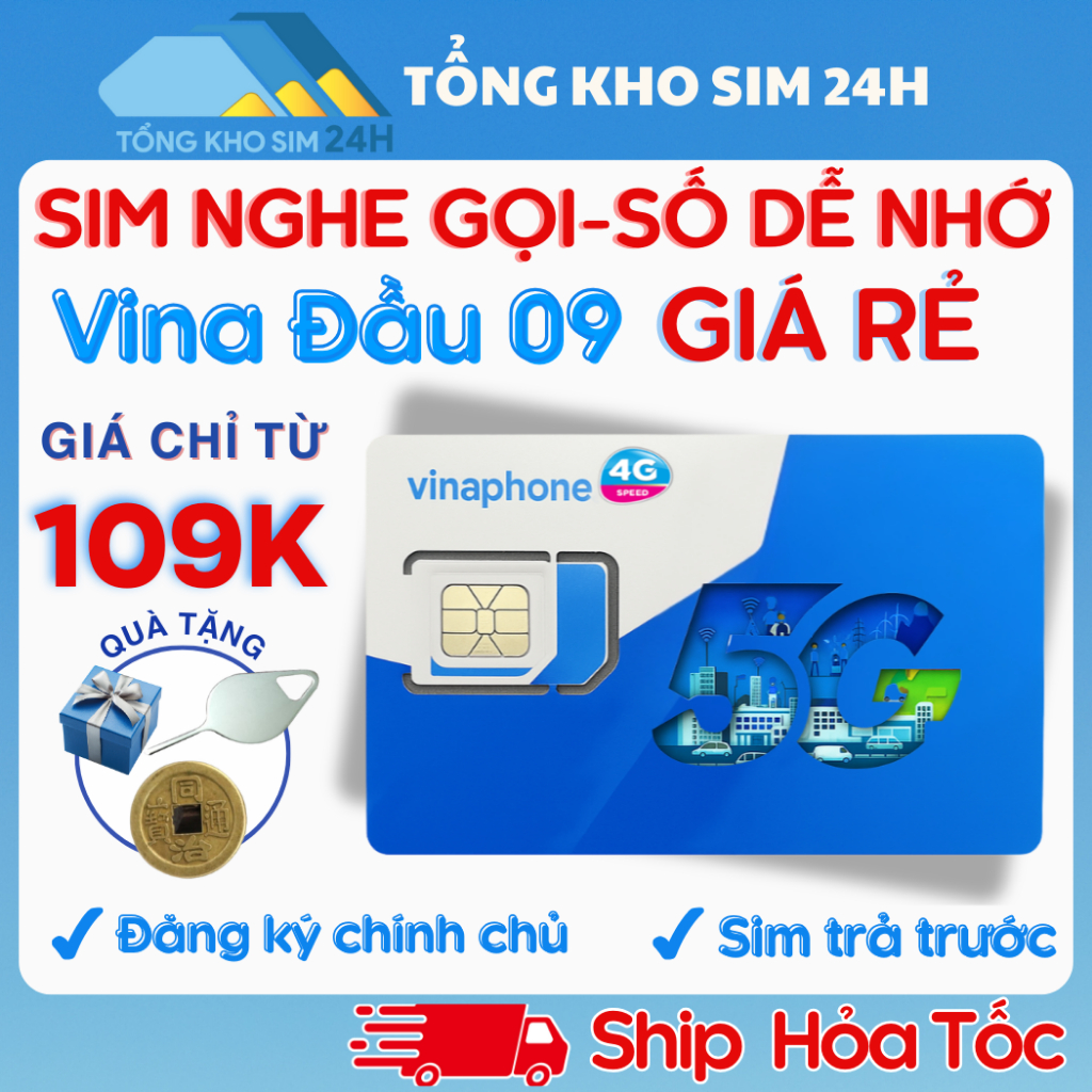 Sim Giá Rẻ Vinaphone đầu 09 chỉ 109k sim trả trước, dễ nhớ, sim số đẹp nghe gọi [Cần ĐK chính chủ]