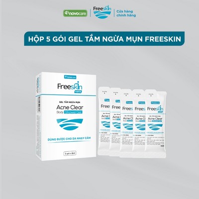 Hộp 5 Gói gel tắm mụn lưng, viêm nang lông, dày sừng nang lông Freeskin - Novocare Acne Clear Body Shower Gel x 6ml