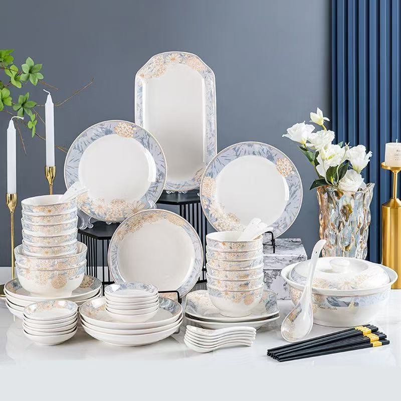 Set tô chén đĩa gốm sứ hoa xanh tráng men cao cấp - set 4 người/ 6 người / 10 người