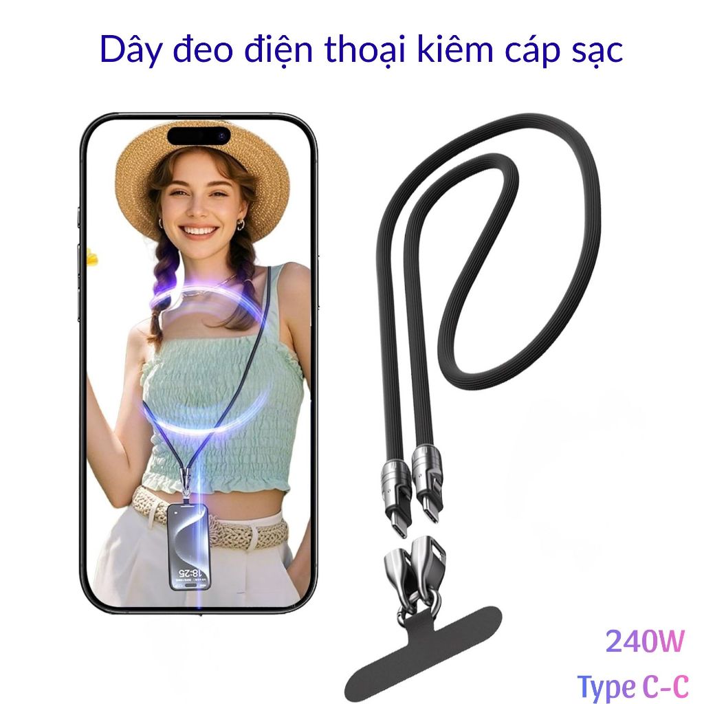 Dây đeo điện thoại đa năng có cáp sạc siêu nhanh 240W, đeo chéo đeo cổ thời trang - ST120-YO-CB01
