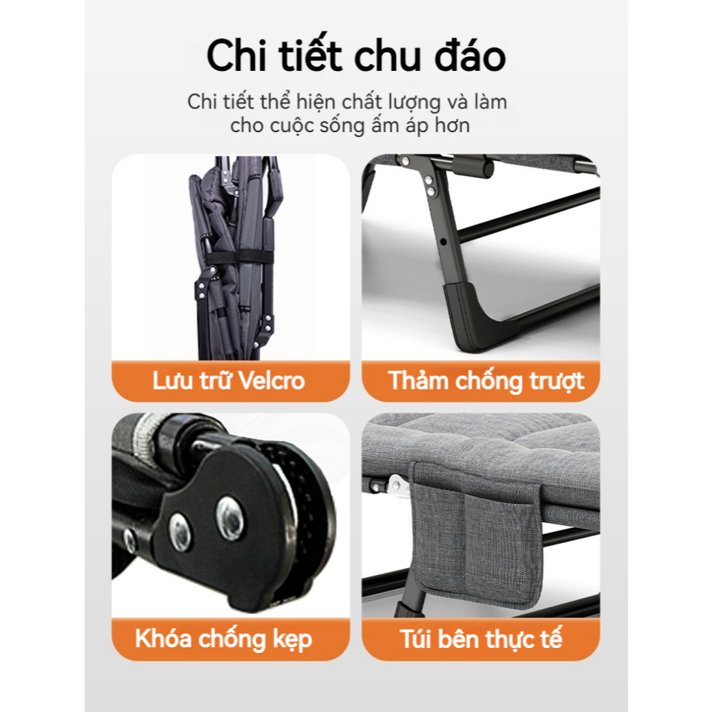 REX Giường gấp gọn Không cần cài đặt trưa Khung thép tĩnh điện chịu lực ghế ngủ văn phòng 200kg | BigBuy360 - bigbuy360.vn