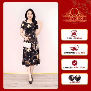 Đầm Suông Lụa Trung Niên Cao Cấp Mặc Đi Tiệc Đi Chơi Ladyshop T111 T486 Thiết kế cổ vuông sang trọng