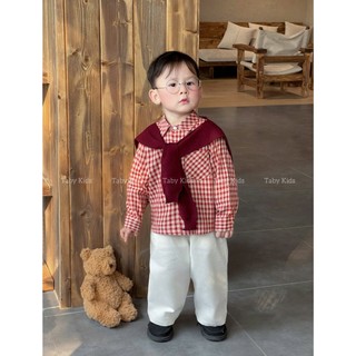   TABY- FORM NHỎ  Áo sơ mi kẻ đỏ phối túi ngực chất liệu thô hàn mềm mại cho bé 8-28kg TB73 