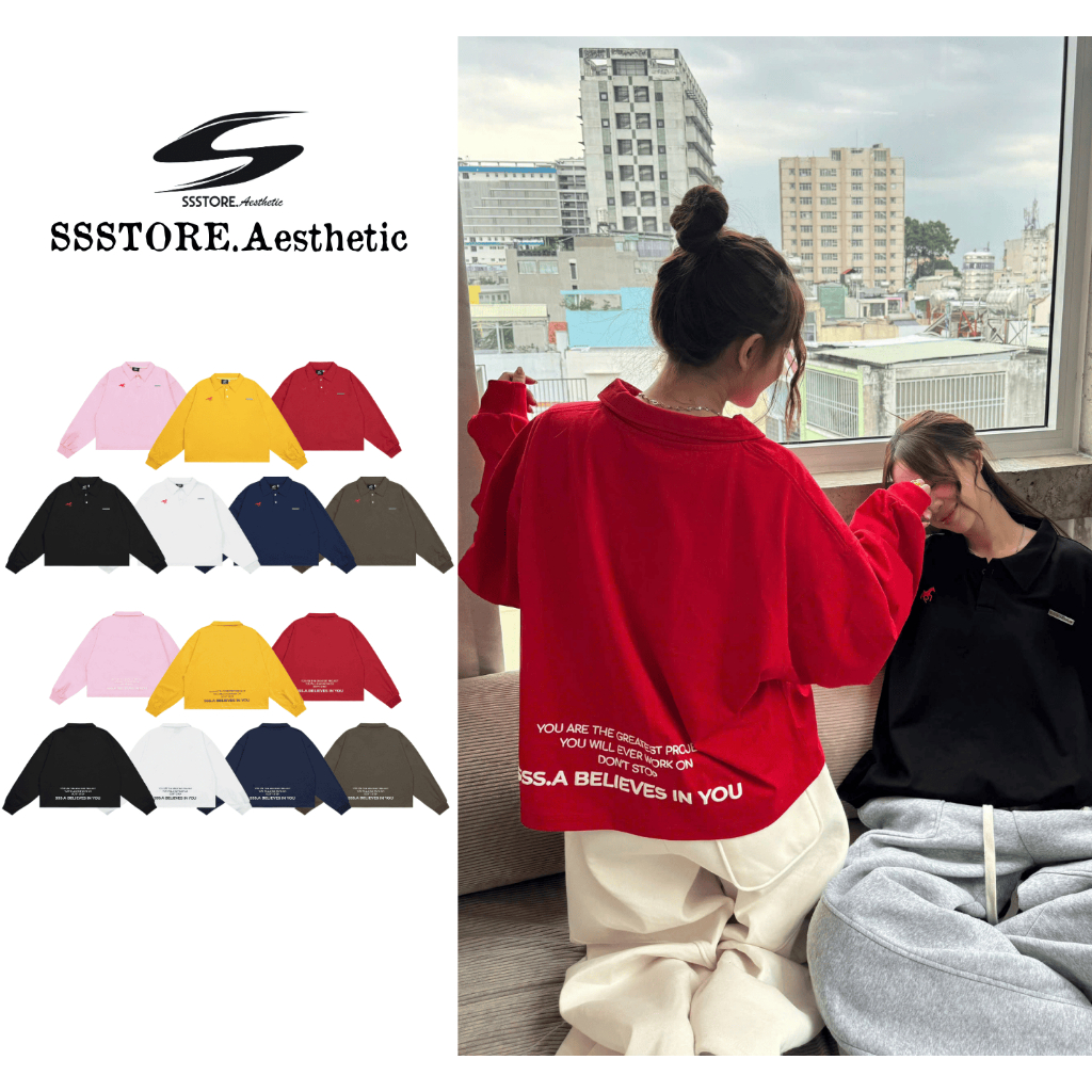 [COLLECTION TẾT] Áo Thun Cổ Polo Tay Dài Bo Chun Hình In Nổi Boxy Unisex Nam Nữ Nhiều Màu | SSSTORE.