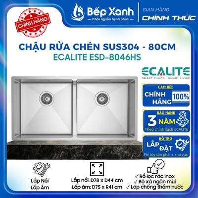 [FREESHIP HCM] Chậu Rửa Chén Vision Manual Sink Ecalite ESD-8046HS - Lắp Nổi/Lắp Âm