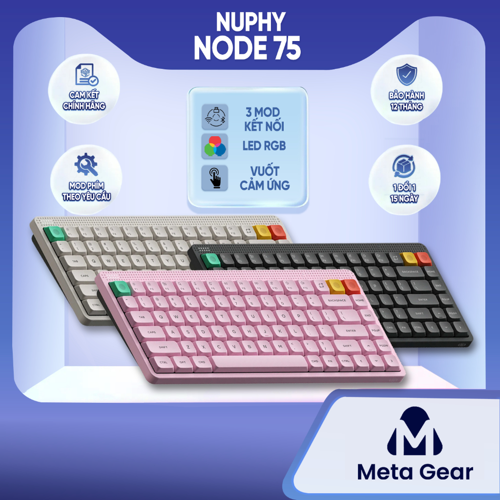 [Chính hãng] Bàn phím cơ Nuphy Node75 - Bàn phím không dây led RGB, 3 mode kết nối, Vuốt cảm ứng chỉnh âm lượng