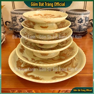  Mâm Bồng Bàn Thờ Bát Tràng Cao Cấp Mâm Cúng Men Ngà Vàng Kim Hàng Loại I 